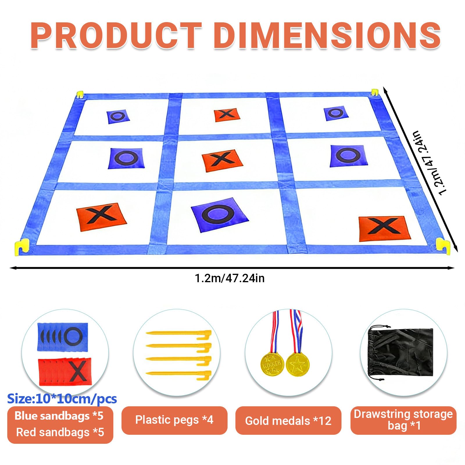 Riesiges Tic Tac Toe, Outdoor-Spielset, Sitzsack-Wurfspiele für Kinder & Erwachsene, Tic Tac Toe Mehrspieler für Garten, Strand, Camping, Familienfest, Gartenparty