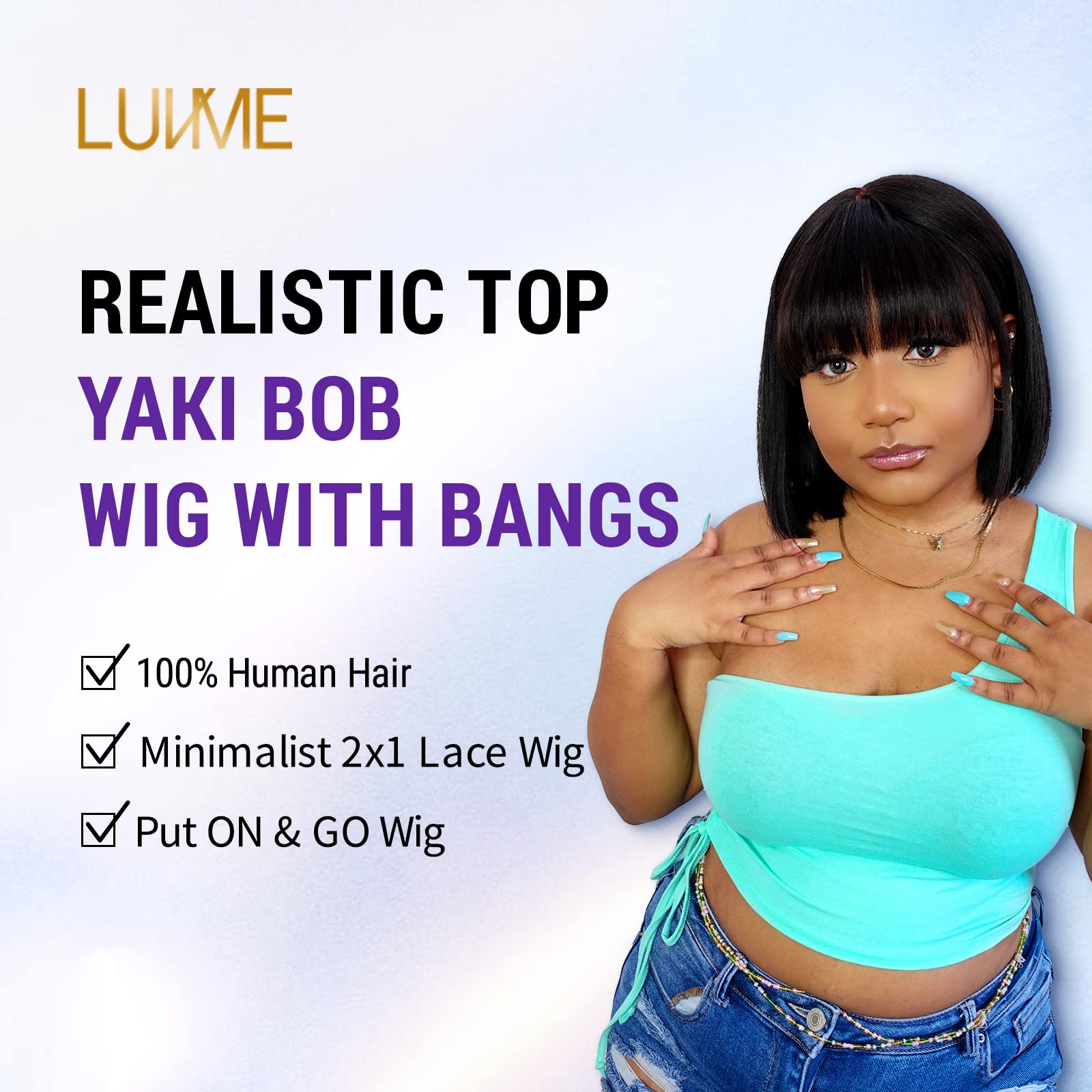 LUVME HAIR 10 cali krótka czarna prosta peruka z minimalistycznym 2x1 koronkowa skóra głowy dla kobiet niskie napięcie projekt do codziennego noszenia peruka ochronna bez kleju do włosów naturalnych
