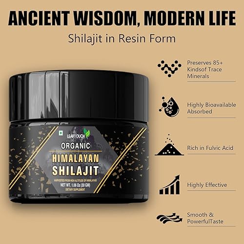 Miniatura 3 de LEAFTOUCH - Resina Shilajit orgánica del Himalaya  Máxima potencia para hombres y mujeres  75 porciones por envase  85+ oligominerales, 75% ácido