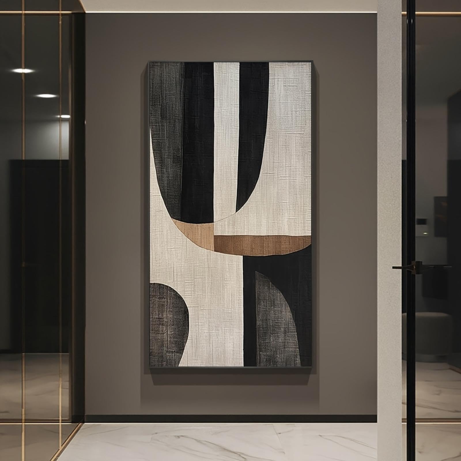 Lienzo abstracto para pared, pintura al óleo texturizada en negro, gris y marrón, impresión artística, imágenes neutras para decoración de sala de estar, 80 x 160 cm (31 x 63 pulgadas), sin marco
