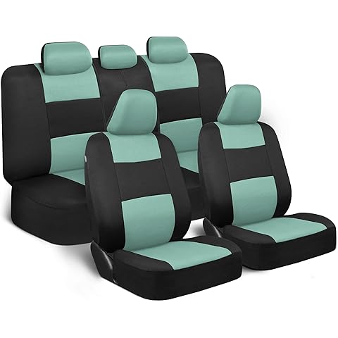 BDK PolyPro Car Seat Covers Full Set in Mint on Black – Front and Rear Split Bench Seat Covers Accessories for Auto Trucks Van SUV,Easy to Install