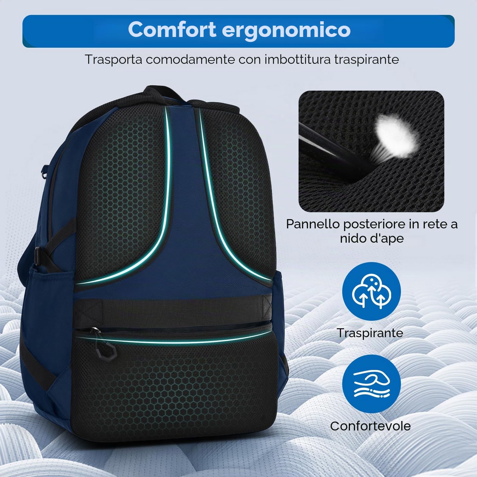 Amythe Zaino Scuola Media e Superiore per Ragazzi Leggero Grande Blu | 35L Zaini Porta PC 15.6" Ragazzo Adolescenti, Adatto al Trolley, Idrorepellente Traspirante Casual, Ritorno Scuola Viaggio