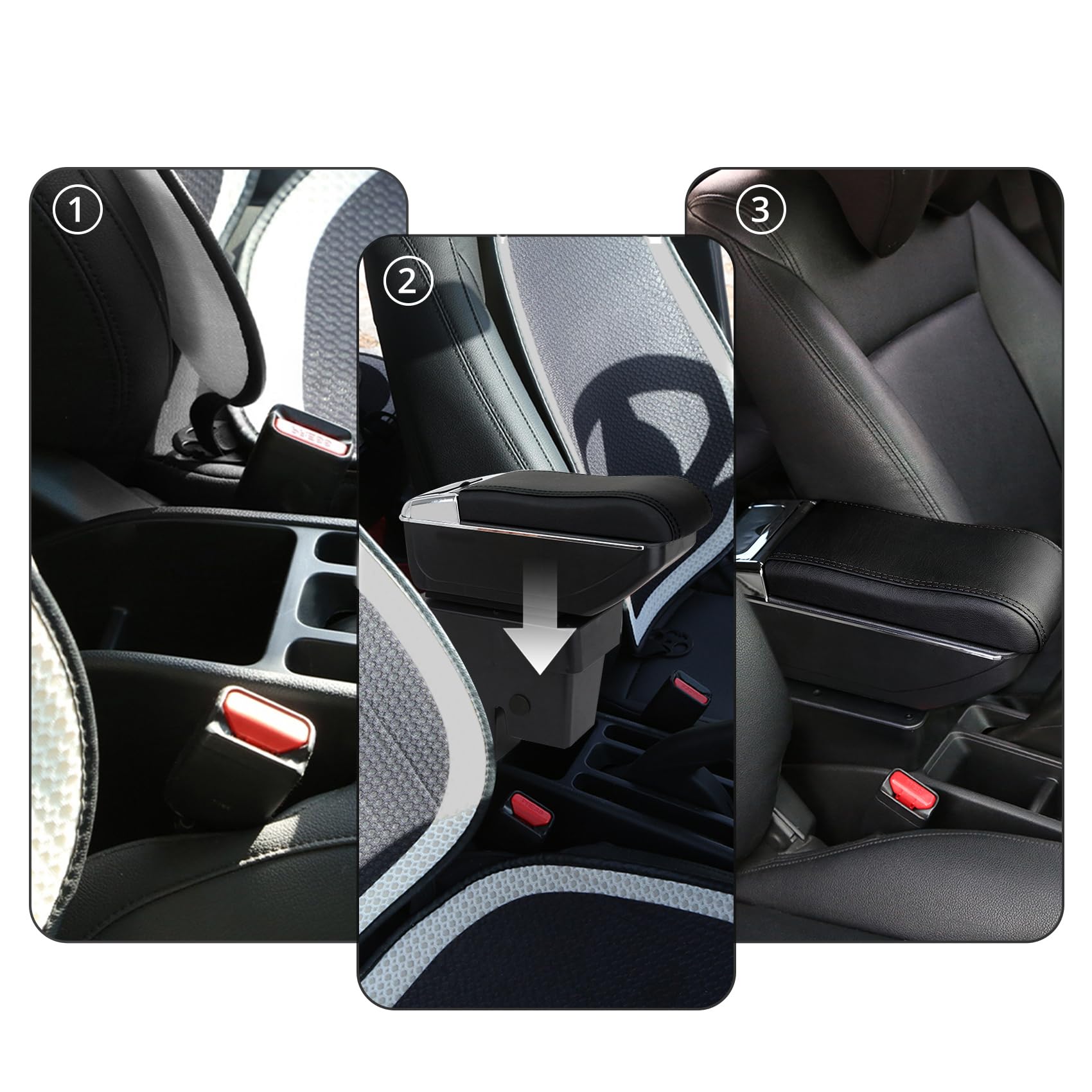 YJYWZH Accoudoir pour Peugeot 208/2008 2019-2026 Centrale Console Rangement | avec Porte-gobelet,Accoudoir console centrale,Double rangement,Cuir PU,Installation facile,Accessoire voiture intérieur,Noir