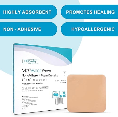 Vista 2 de MedVance TM Foam – Apósito de espuma hidrofílica no adhesivo impermeable de 6 x 6 pulgadas, caja de 5 apósitos