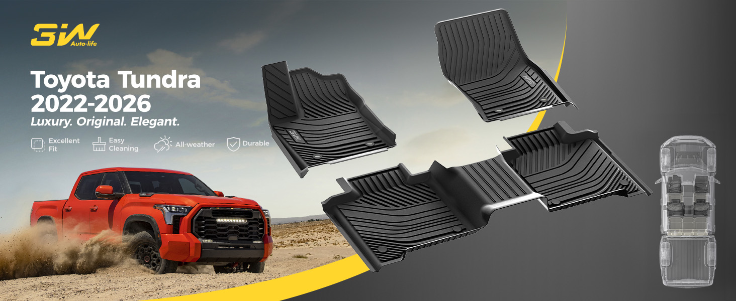 Amazon.com: 3W Floor Mats Fit 2022-2026 Toyota Tundra CrewMax Cab