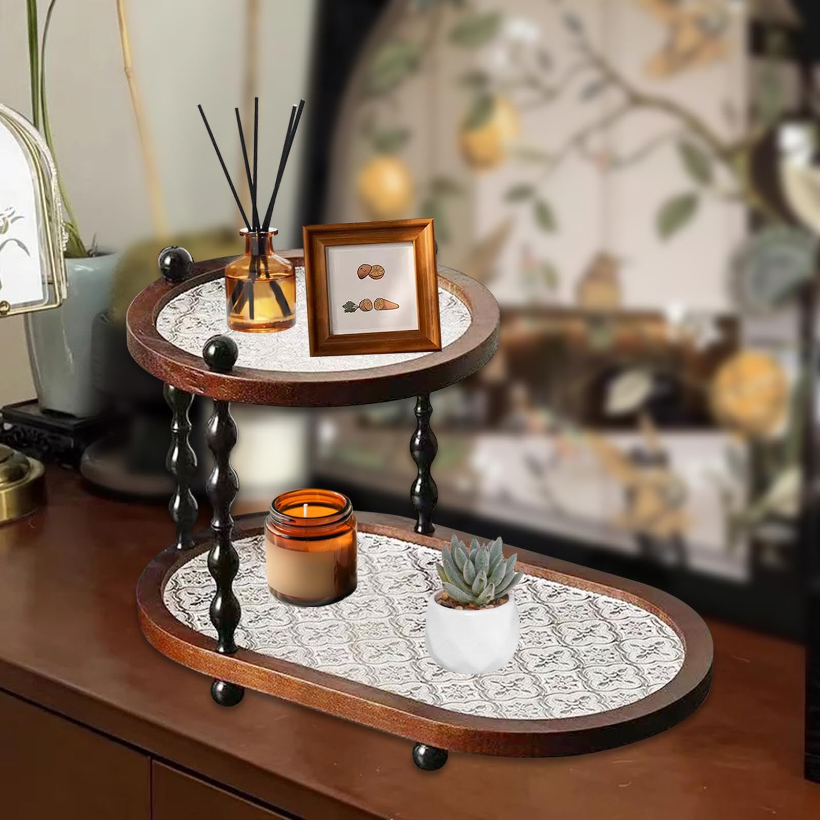 Organisateur de Maquillage Plateau de Rangement Étagère pour Cosmétiques Support de Bureau Matériau Acrylique Robuste Adapté à La Chambre Table Salle, Bégonia