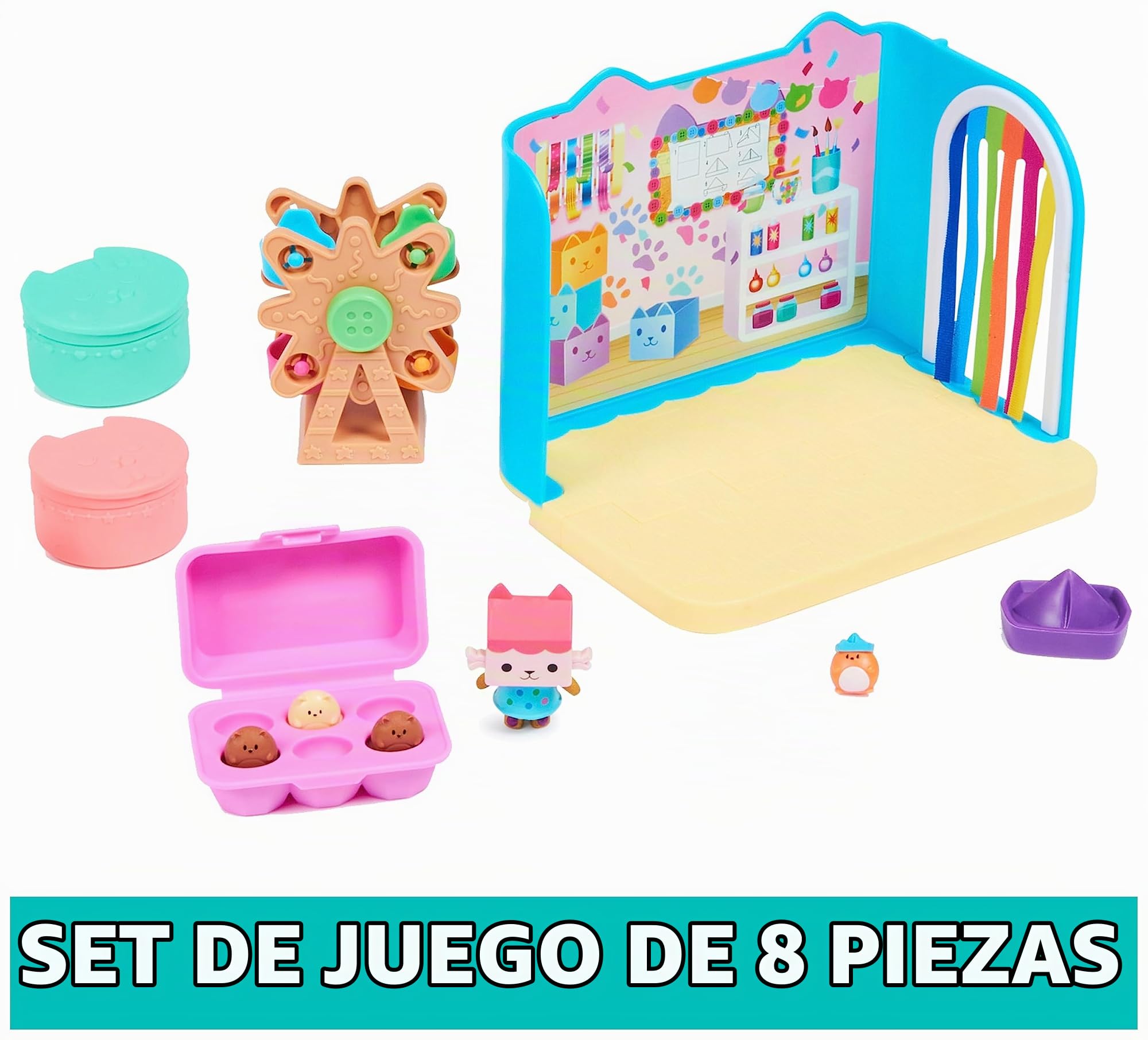 LA CASA DE MUÑECAS DE Gabby - Sala DE Juegos DE Carlita - Sala de Juegos felincreíble con el Coche & LA CASA DE MUÑECAS DE Gabby - Sala DE Manualidades BEBÉ Box con 1 Figura, 2 Accesorios
