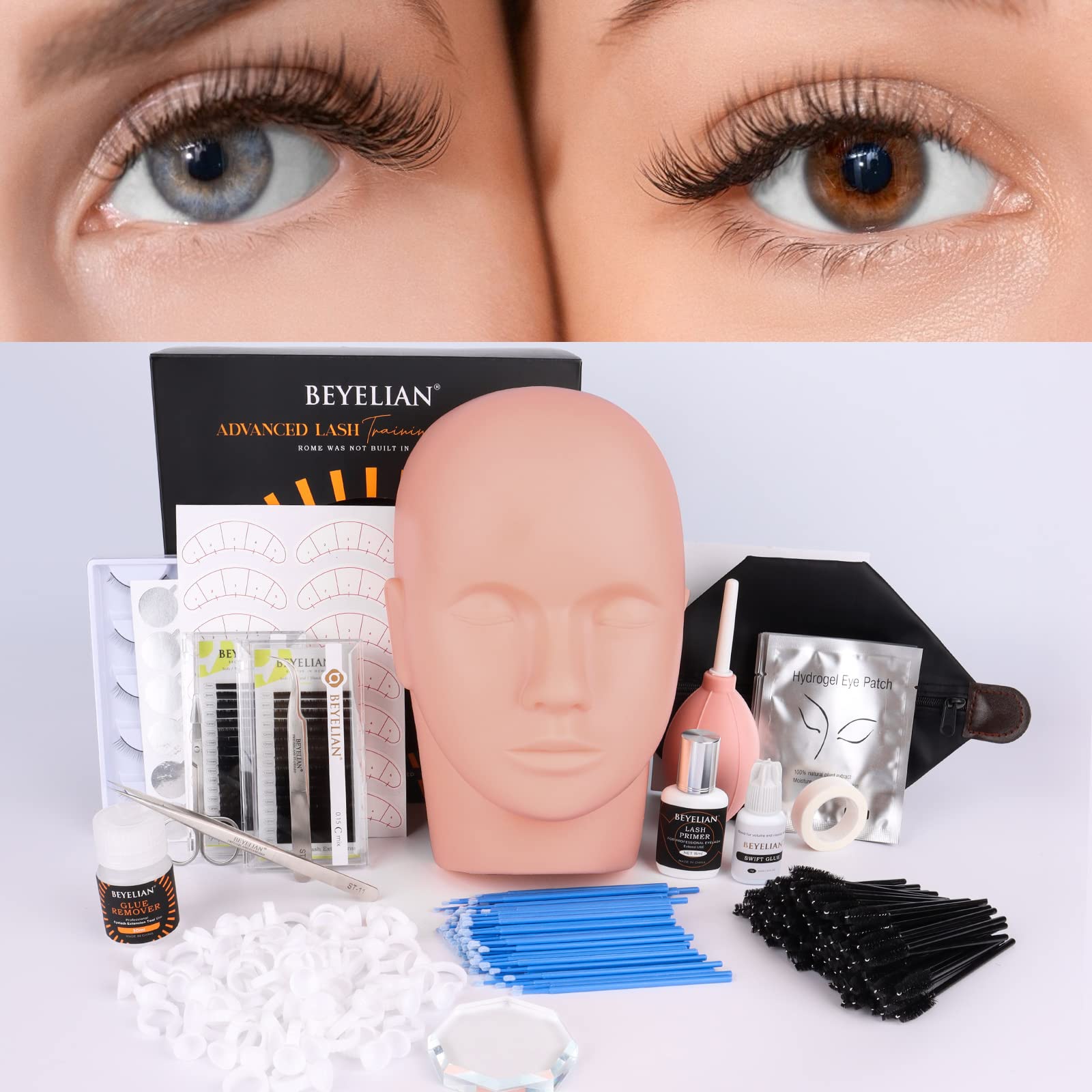 BEYELIAN Kit Extension Ciglia Professionali per Addestramento Messa Ciglia Finte su Testa di Manichino Piatta Occhi