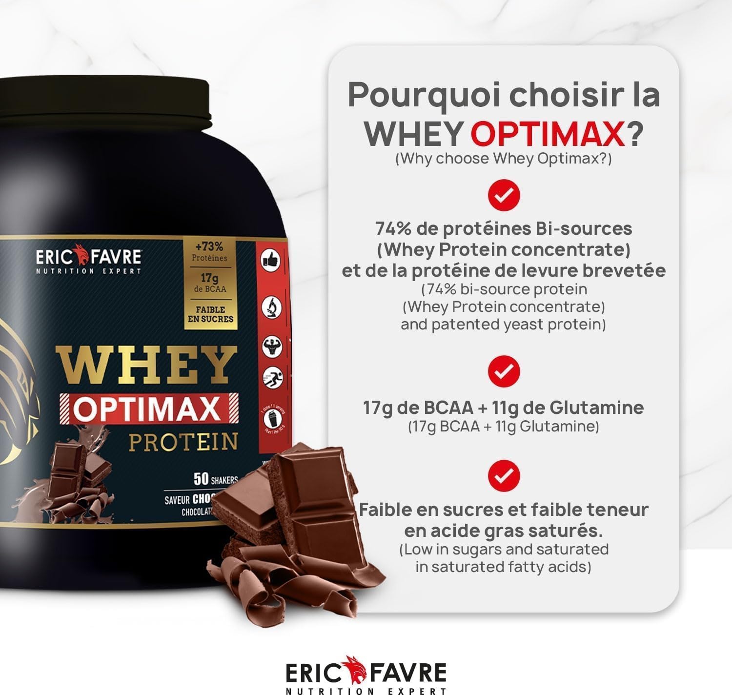 Pack Whey & Créatine – Whey Optimax 500g + Créatine Monohydrate Micronisée – Protéines 74% + Créatine Pure – Avant & Après Entraînement – Musculation & Performance - Eric Favre