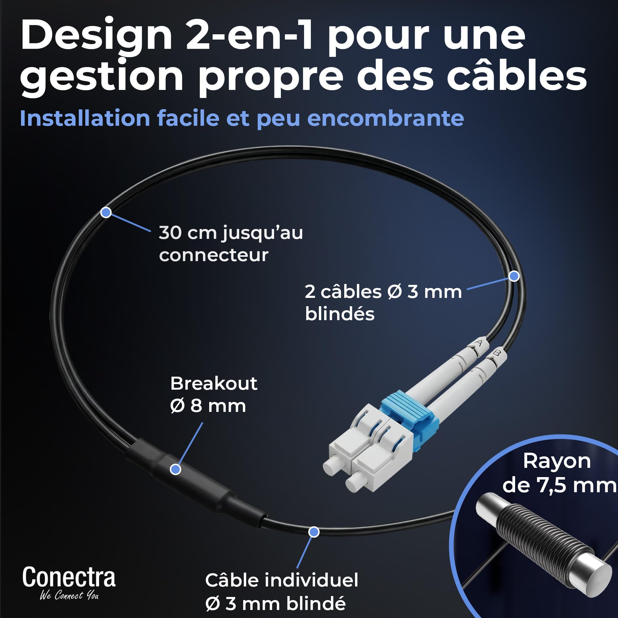 300m Câble Fibre Optique Blindé OS2 Duplex Breakout LC/UPC, Jarretière Optique Monomode G657A2 9/125, LSZH Intérieur/Extérieur, Rallonge Fibre Armée Cordon Patch Câblage Réseau ⌀3mm Noire