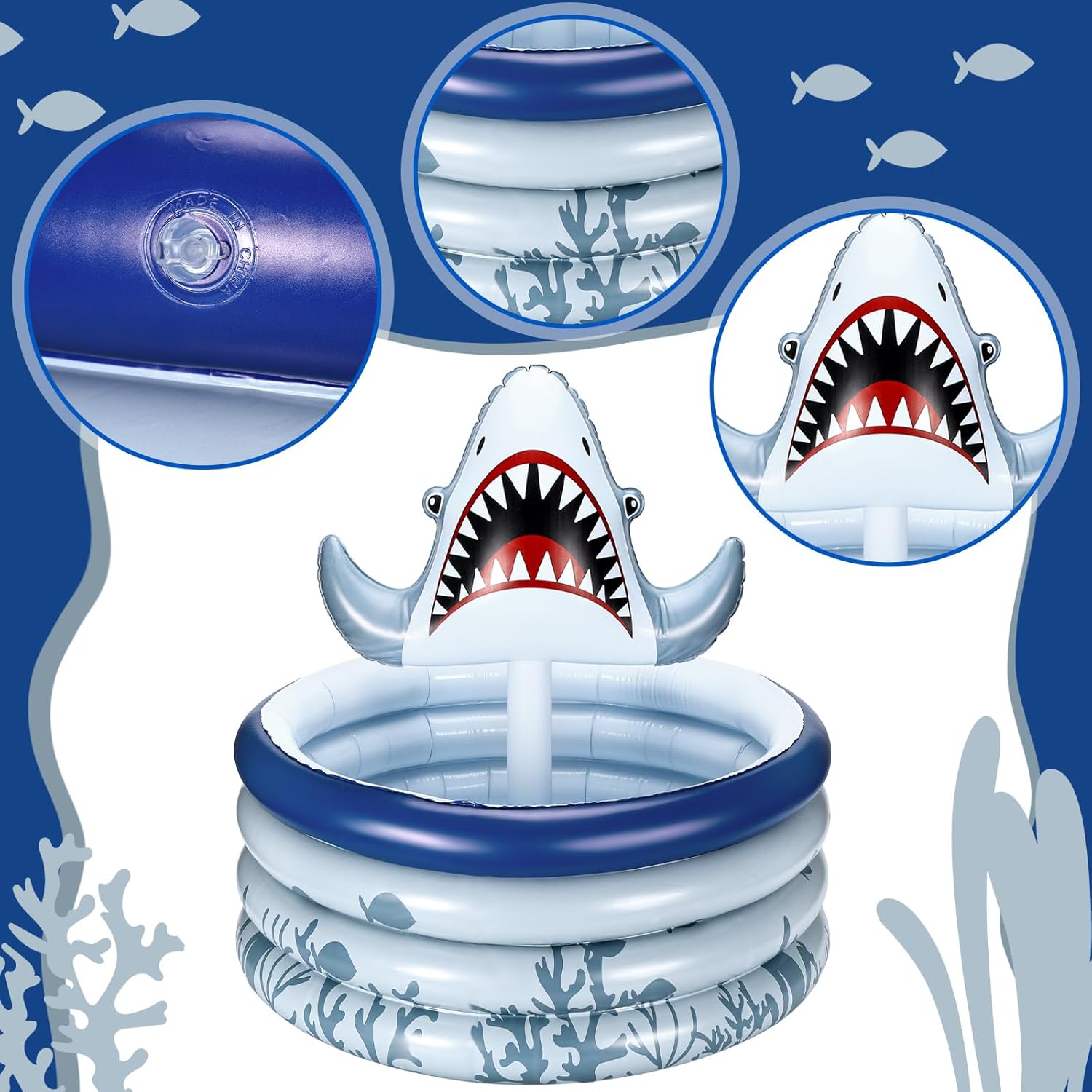 Bencailor シャークパーティーデコレーション サメのテーマ 誕生日 空気注入式 クーラー ブローアップドリンク クーラー 再