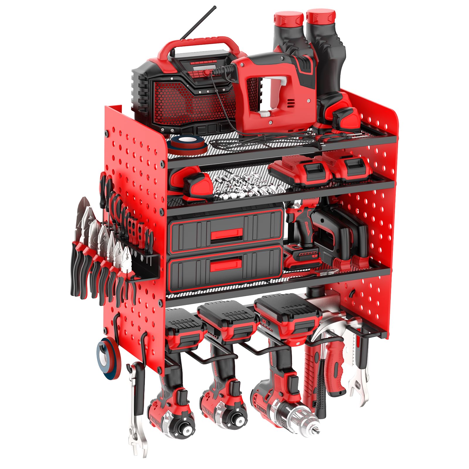 Photo 1 of LLDDHHWW 4-Layer Power Tool Organizer Wall Mount Tool Organizers and Storage with 4 Drill Bit Holders Heavy Duty Tool Organizers Utility Rack Tool Organization for Workshop