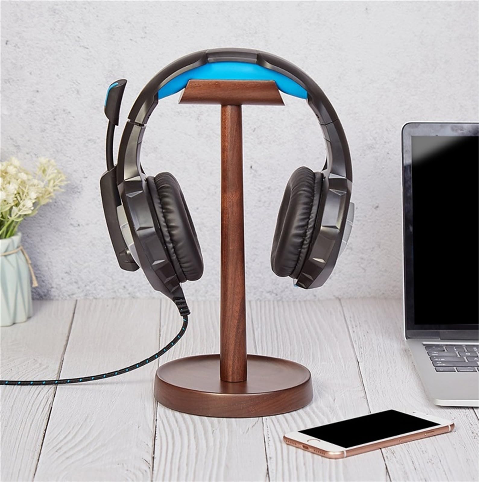 Kopfhörerständer Kopfhörerständer Aus Holz, Headset-Halter, Kopfmontierter Kreativer Headset-Rack Headset Ständer(Walnut)