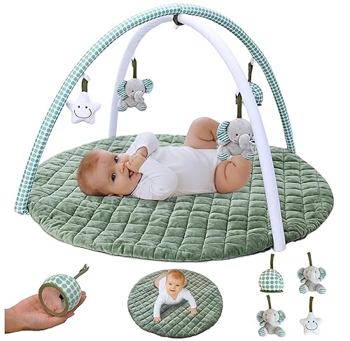 Género neutro Baby Play Gym Mat - Gimnasio de bebé de felpa para el tiempo boca abajo - Alfombra de actividad para bebé verde salvia para bebé -