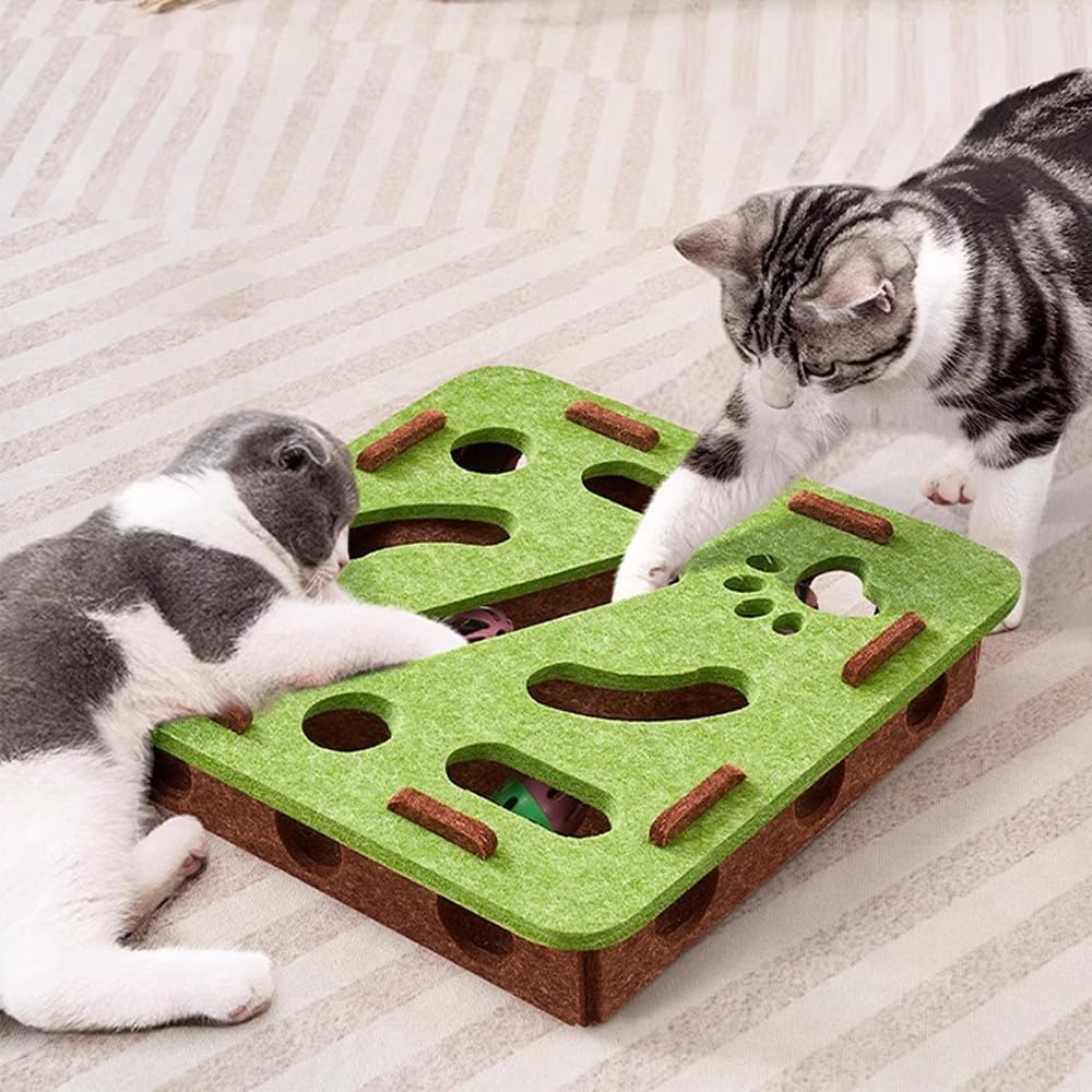 Giocattolo Puzzle per Gatti, Labirinto Gioco Interattivo per Gatti in Feltro Morbido con 2 Palline a Forma di Campana, Scatola Giocattoli Interattivi per Gatto Esplorazione, Stimola la Curiosità