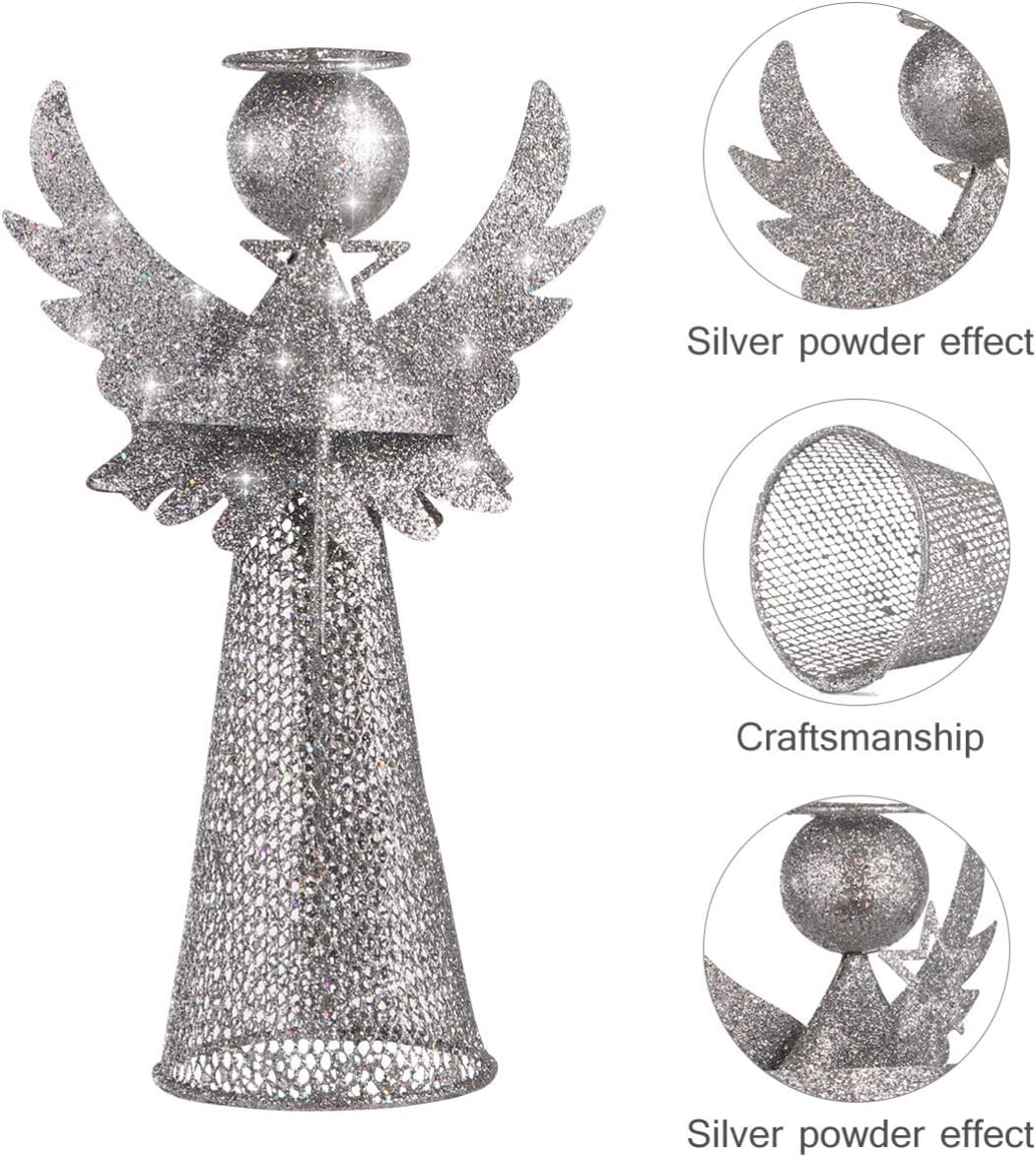 Amosfun Angel Christmas Tree Topper Silver Christmas Tree Top Decoration Coated Metal Angel Xmas Topper Ornaments for Holiday Home Office Shopping Mall Decor - Image 5