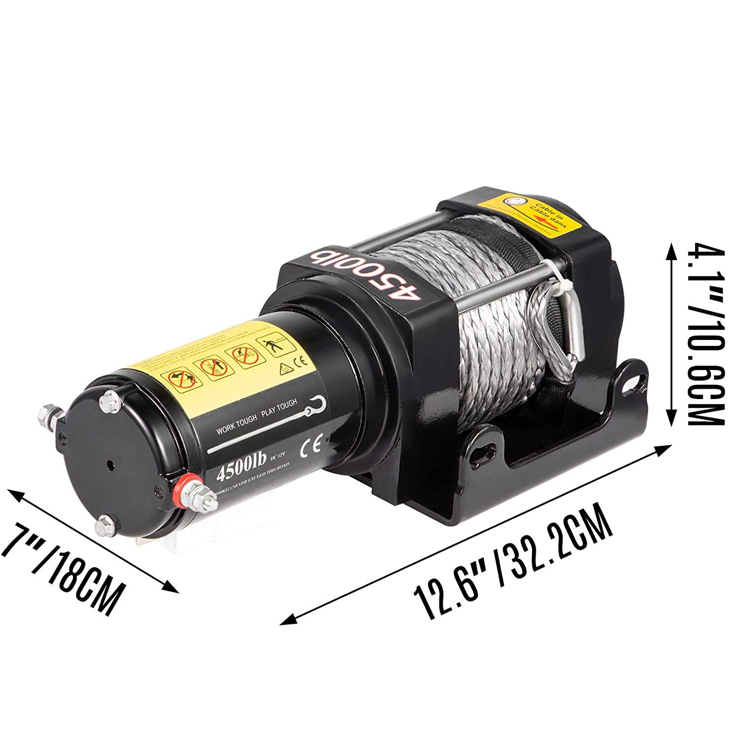VEVOR Treuil Électrique 12V 4500lbs, Avec Télécommande sans Fil, Corde Synthétique de 13M Plus Dur Que l'Acier, Boîte de Contrôle Etanche IP67
