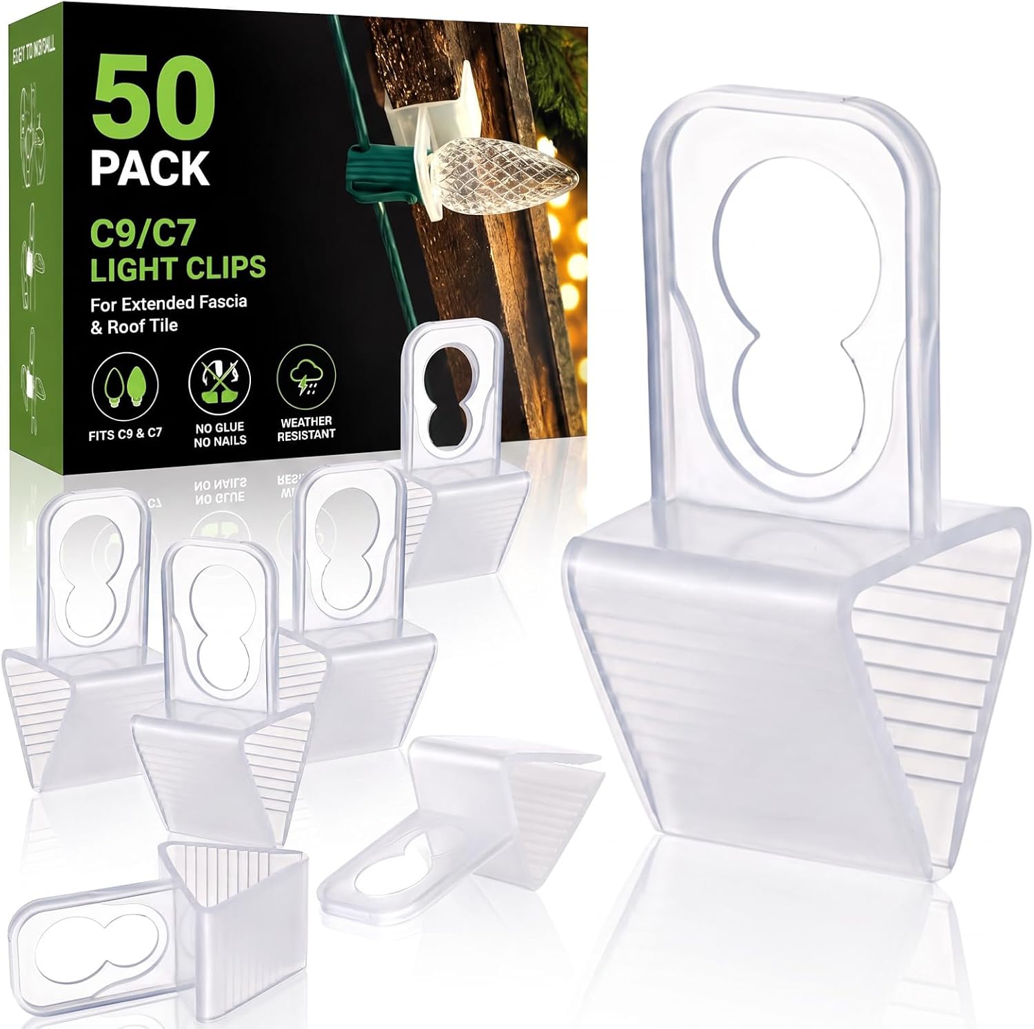 Leinuosen 50 Pcs Christmas Light Clips C7 C9 Plastic Hooks for Roof Fence