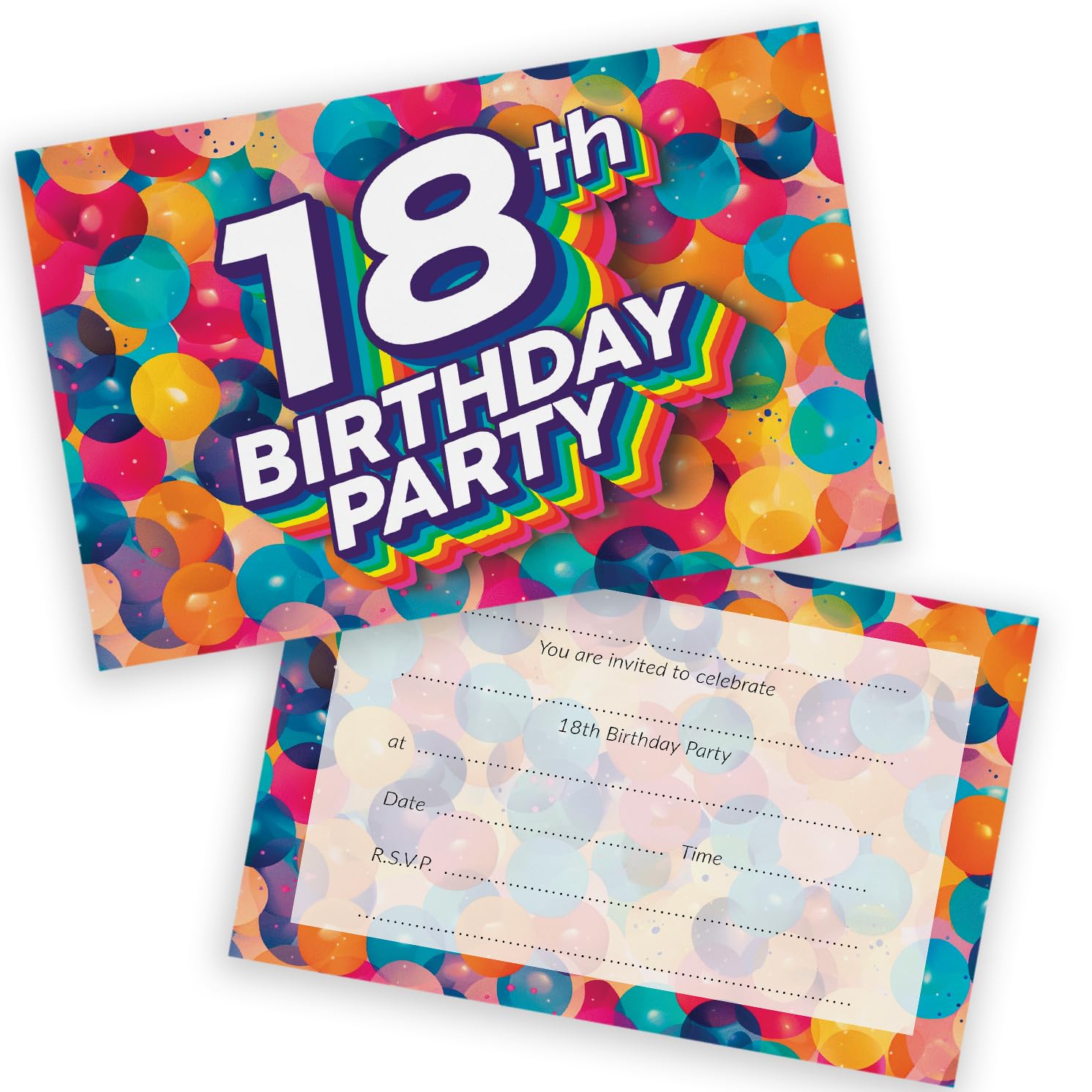 18th Birthday Party Invitations Men Women - Rainbow Balloons 36 Pack - Adults Birthday Invitations for Friends Family A6 Bday Party Invites Invitation Cards with Folding Envelopes