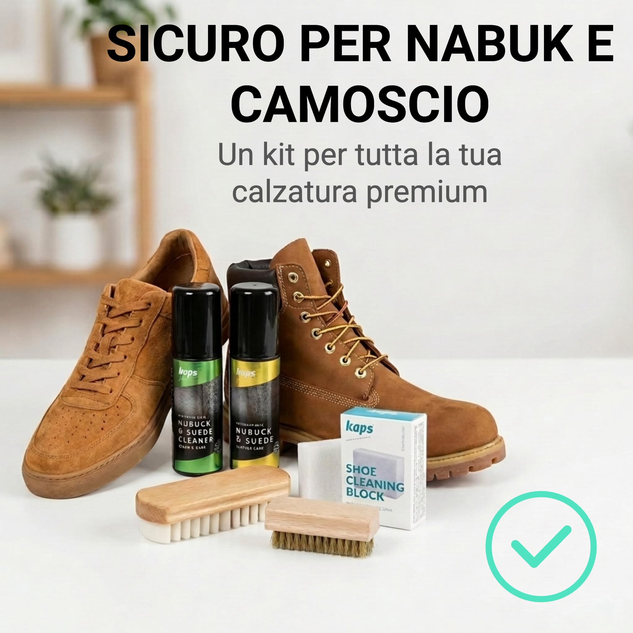 Kaps Milano set per la cura delle scarpe – spazzole di alta qualità, kit per pulire e proteggere scarpe e stivali in nabuk e camoscio, 5 pezzi
