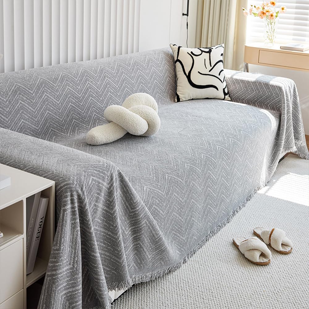 FANSU Telo Copridivano In Ciniglia Reversibile – Grigio Chiaro, Antiscivolo, Multi Uso Per Divano E Letto (180x230cm)