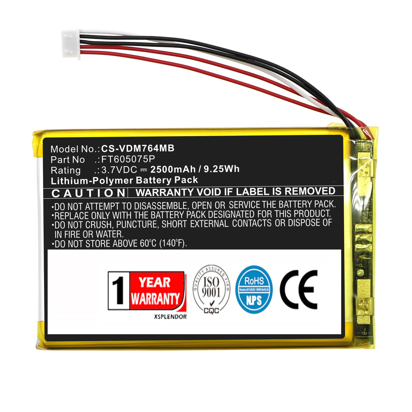 XSPLENDOR 2500mAh Replacement Battery for Vtech WiFi Remote Access 2 Camera Baby Monitor RM7764HD RM7764-2HD PN FT605075P