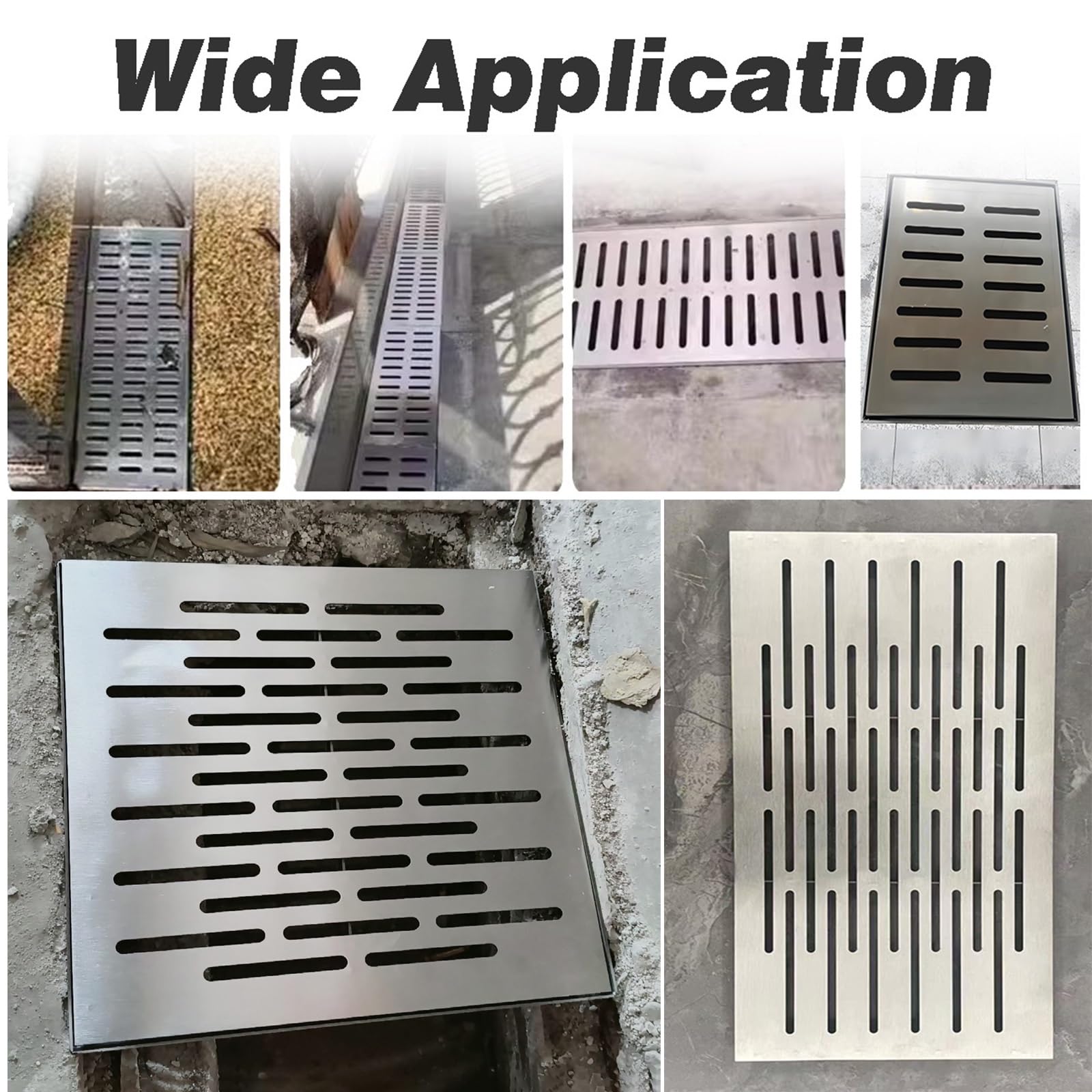 Kwadratowy ruszt odpływowy do prysznica – 60 x 20 cm, liniowa osłona rynny odpływowej do basenu i tarasu, ogrodu i do kształtowania krajobrazu, zamiennik zbiornika na odpady