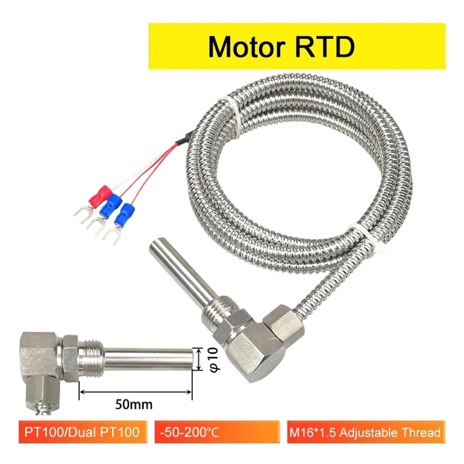 Capteur de température Sensor de Temperatura del cojinete del Motor, sonda RTD PT100, Sensor de Temperatura roscado en Forma de L, sonda Industrial de Acero Inoxidable(Pt100 4M)