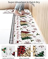 Vista 4 de Tapete de baño de árbol de Navidad a cuadros para bañera, antideslizante, de secado rápido y absorbente, tierra de diatomeas, fregadero de ducha