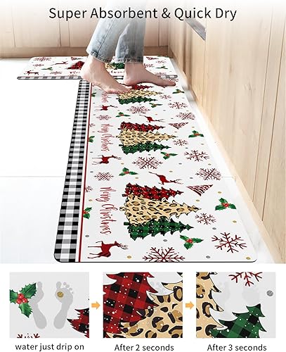 Miniatura 4 de Tapete de baño de árbol de Navidad a cuadros para bañera, antideslizante, de secado rápido y absorbente, tierra de diatomeas, fregadero de ducha,