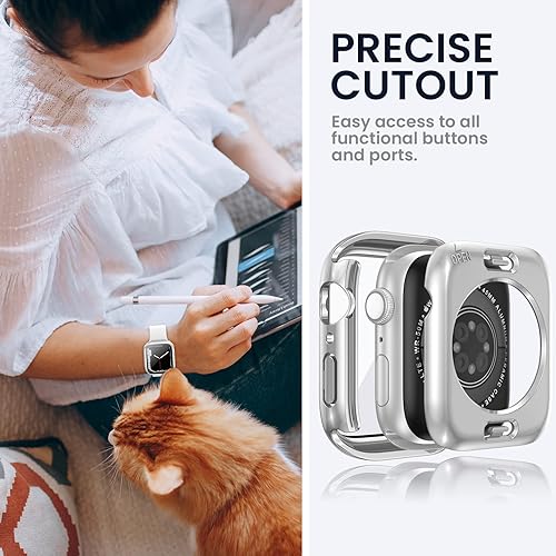 Vista 126 de Tensea - Funda protectora de pantalla impermeable para Apple Watch (2 en 1) para Apple Watch Serie SE 7, 5, 4, accesorios de 45 mm, iWatch protector