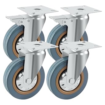 4 Pack Heavy Duty 100mm Swivel Castor Wheels   PU Rubber Caster Wheels with Brake, 600kg Load Capacity, 360  Rotating Furniture Trolley Wheel for Workshop, Warehouse & Home 4pcs