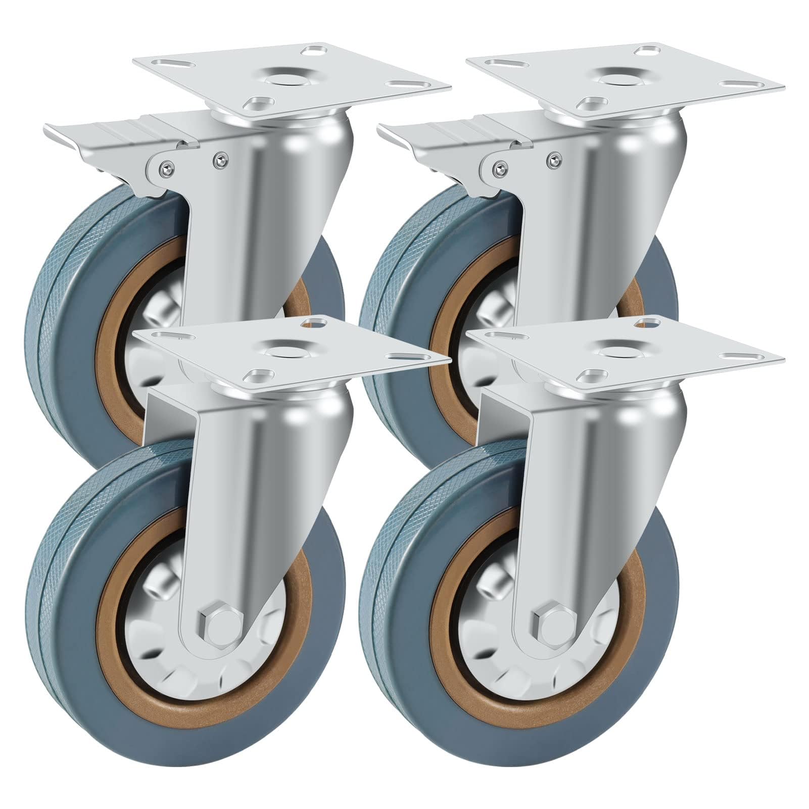 4 Pack Heavy Duty 100mm Swivel Castor Wheels – PU Rubber Caster Wheels with Brake, 600kg Load Capacity, 360° Rotating Furniture Trolley Wheel for Workshop, Warehouse & Home (4pcs)