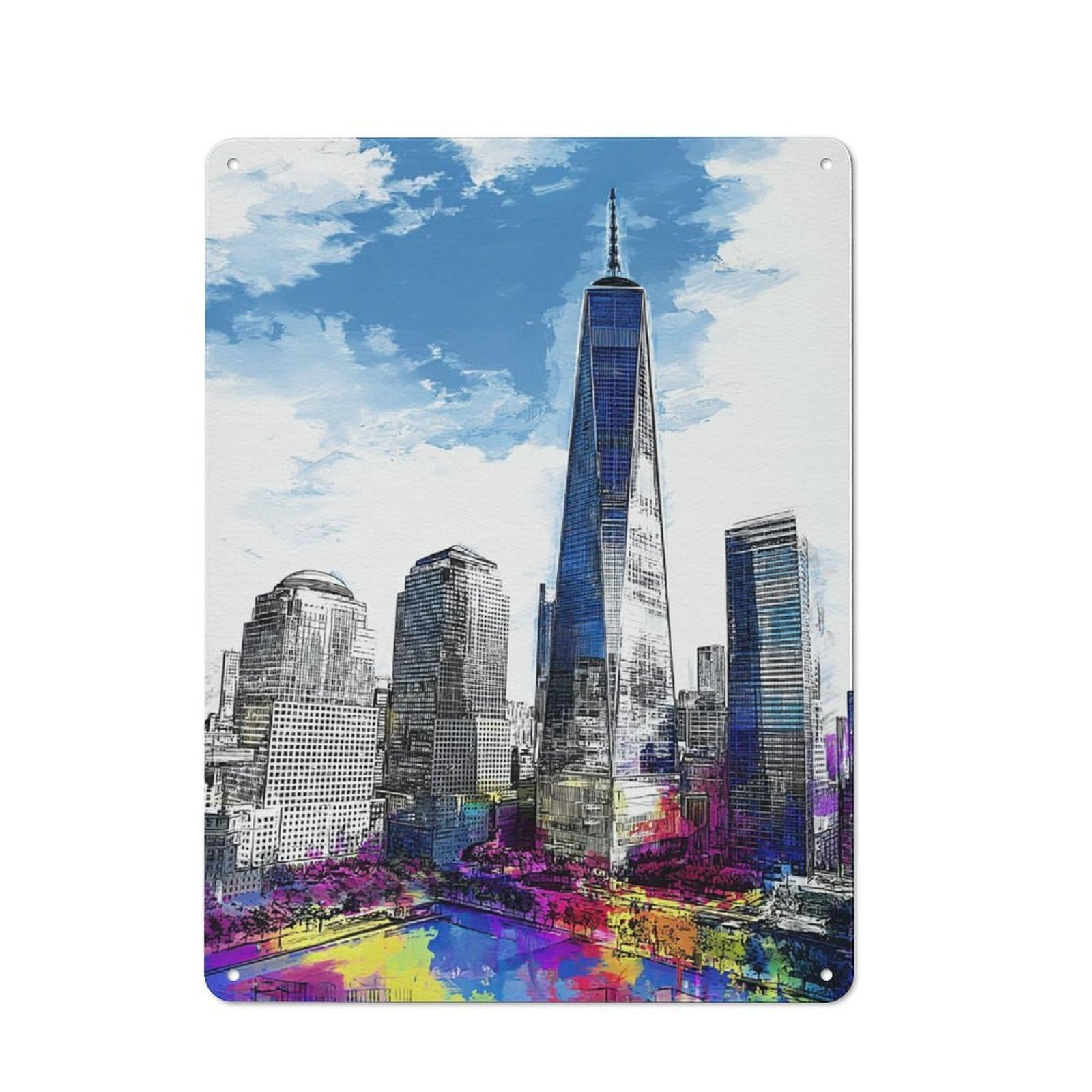 Junmoney Modern Cityscape With Tall Building Clean Industrial Industrial Metal Sign 40X30cm, Studio Wall Art For Loft, Studio, Office Or Creative Room