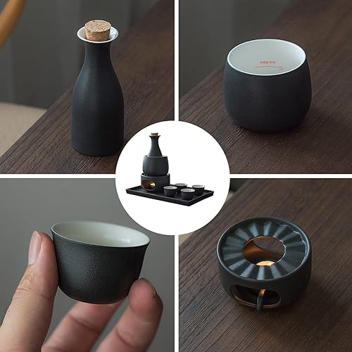 Miniatura 7 de Juego de 8 piezas de sake, juego de tazas de sake de cerámica japonesa retro, diseño elegante, el mejor regalo para familiares y amigos, con 1 olla