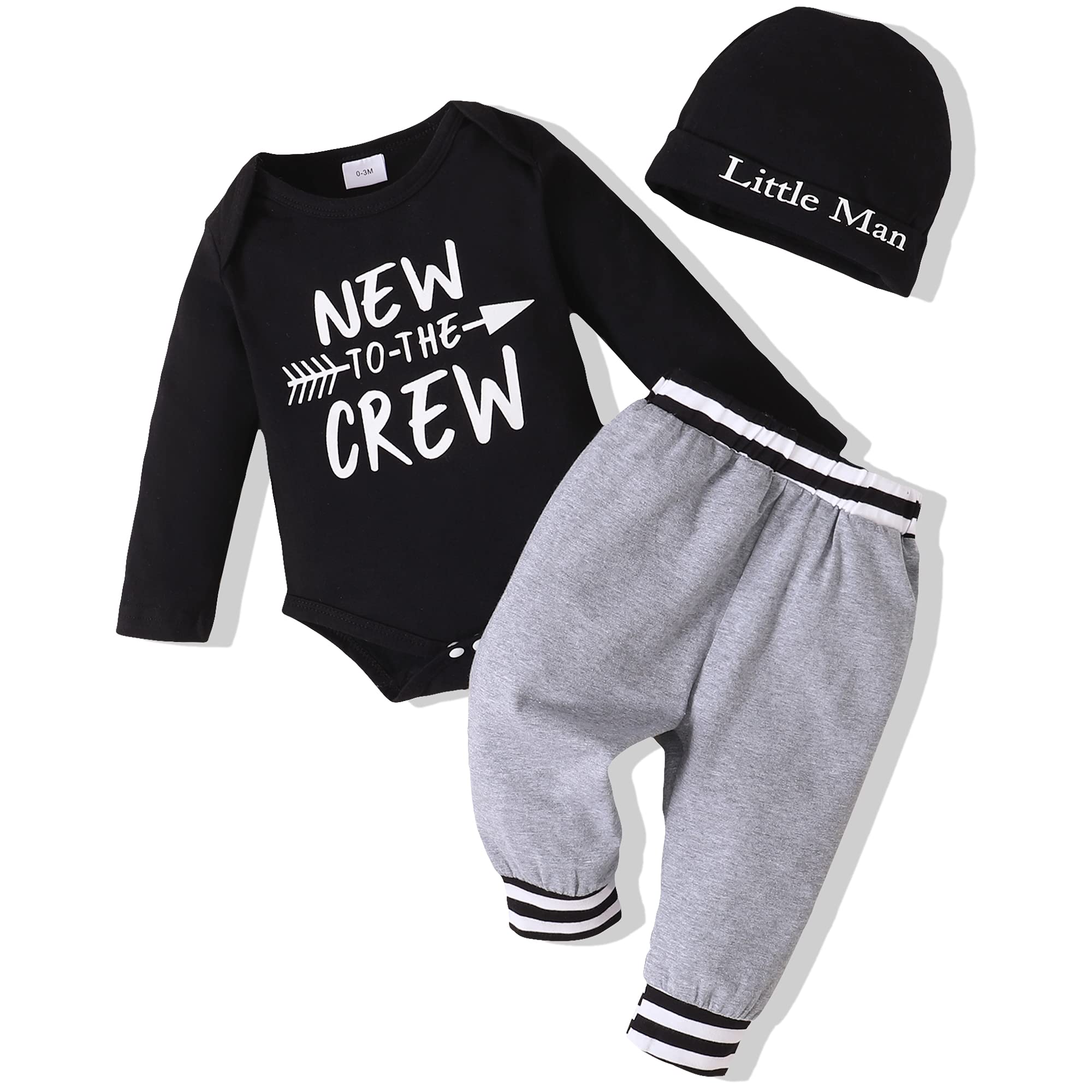 Renotemy Newborn Infant Baby Boy Clothes Outfits New to The Crew Outfits Long Pants Toddler Baby Boy Clothes Set