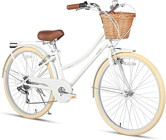 - Glerc 20 24 26 Inch Beach Cruiser Bike, 6-Speed Hybrid City Bicycle for Girls Youth and Over 6 Years Old, Missy Bike with Wicker Basket & Lightweight, Multiple Colors