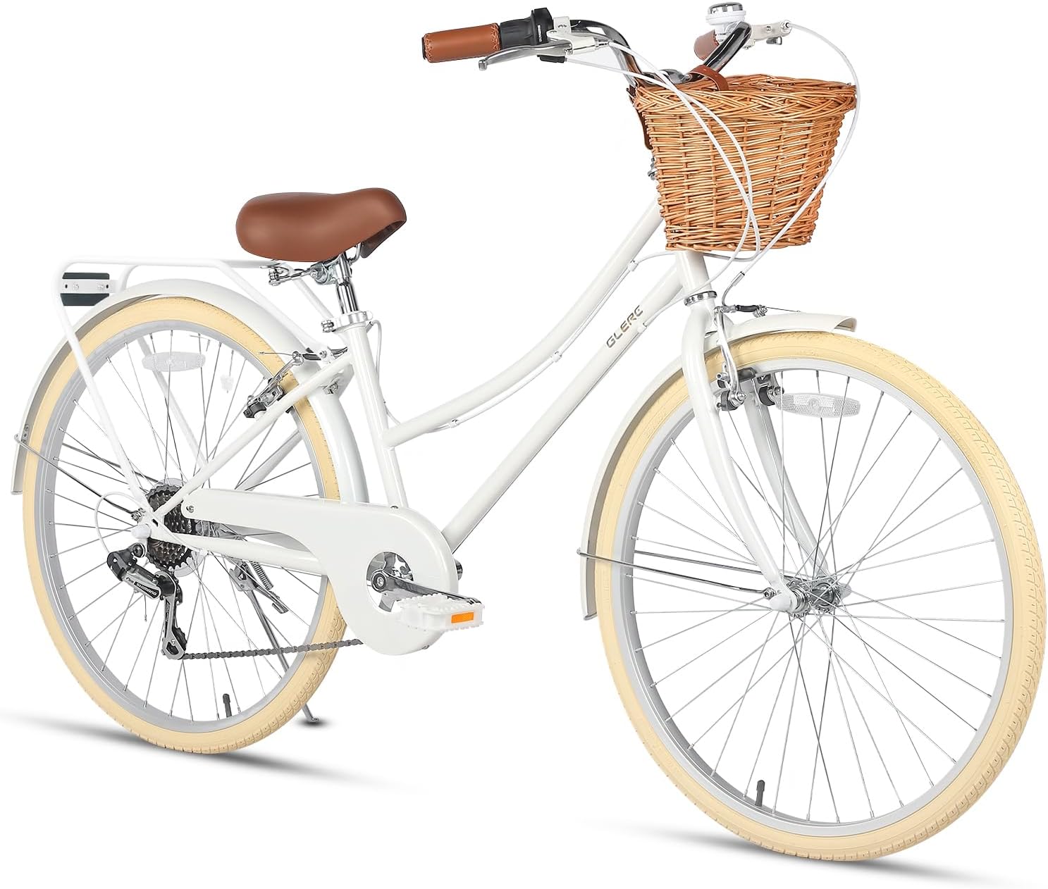 Glerc 20 24 26 Inch Beach Cruiser Bike, 6-Speed Hybrid City Bicycle for Girls Youth and Over 6 Years Old, Missy Bike with Wicker Basket & Lightweight, Multiple Colors