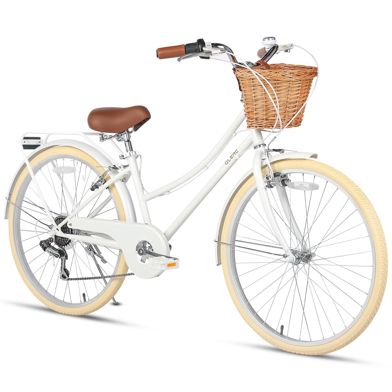 20 24 26 Inch Beach Cruiser Bike, 6-Speed Hybrid City Bicycle for Girls Youth and Over 6 Years Old, Missy Bike with Wicker Basket & Lightweight, Multiple Colors
