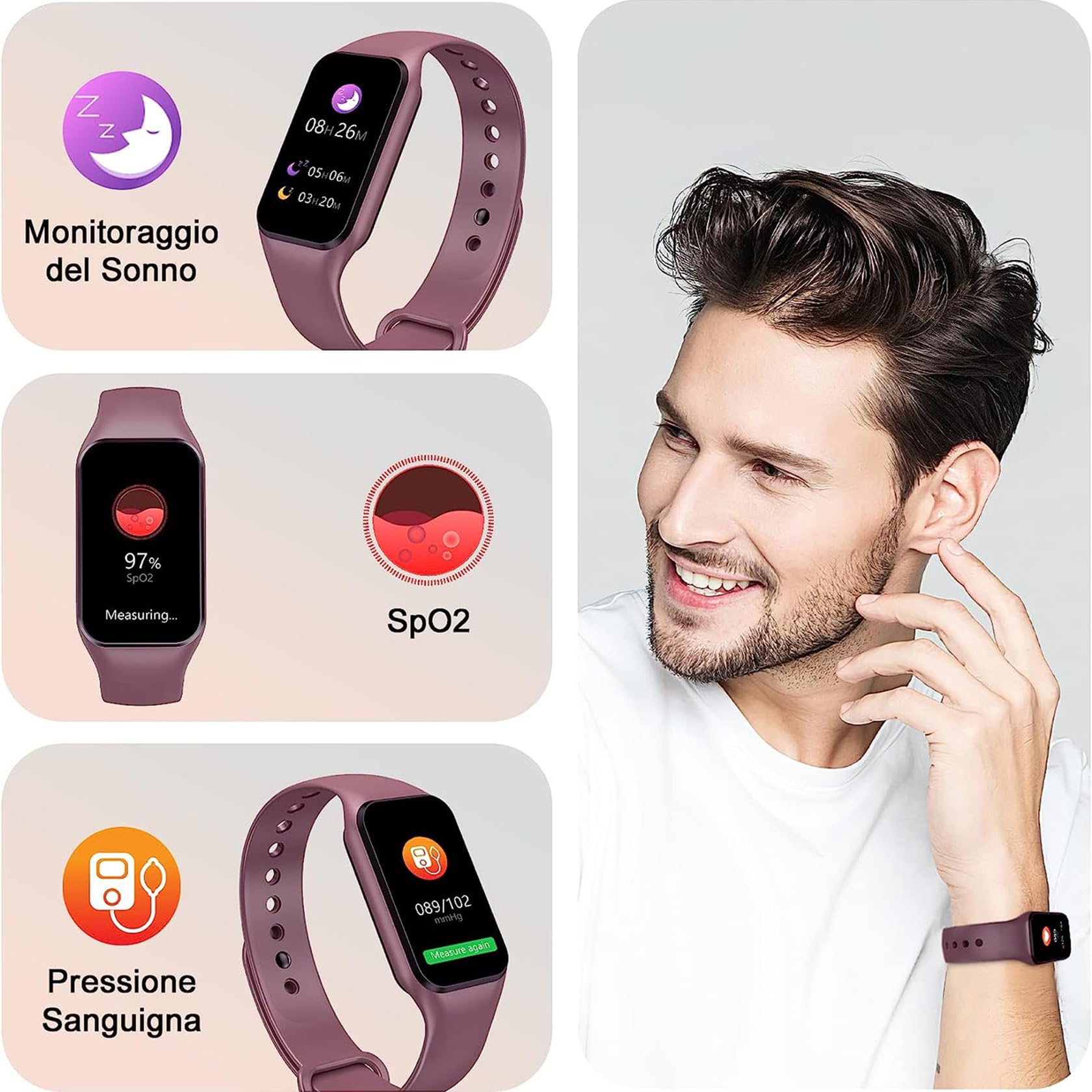 FeipuQu Smartwatch Uomo Donna, 5 ATM Impermeabil con Cardiofrequenzimetro/SpO2/Sonno/Contapassi, Notifiche Smart Watch Orologio Fitness Activity Tracker per iOS Android (2 cinturini)