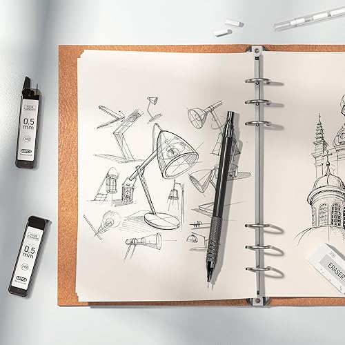 Miniatura 7 de Four Candies Juego de 2 lápices mecánicos de metal con estuche, 0.020 in y 0.028 in con 6 tubos (360 piezas) repuestos de plomo HB, 3 borradores, 9