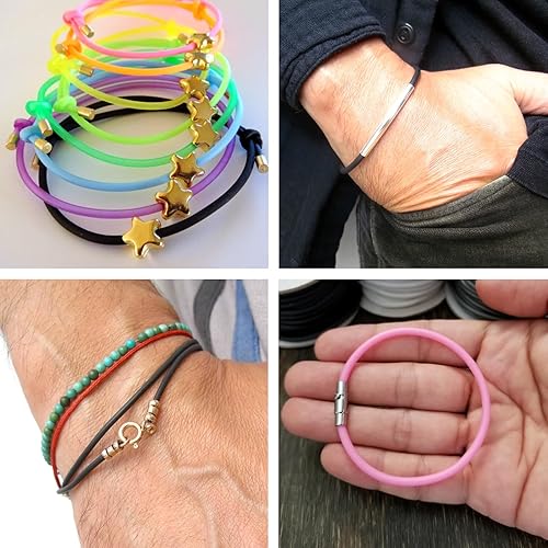 Vista 4 de FASHEWELRY 10 rollos de cordones de goma sin agujeros, cordón de peluquero para tejer de 0.079 pulgadas (0.079 in), tubos sólidos de silicona