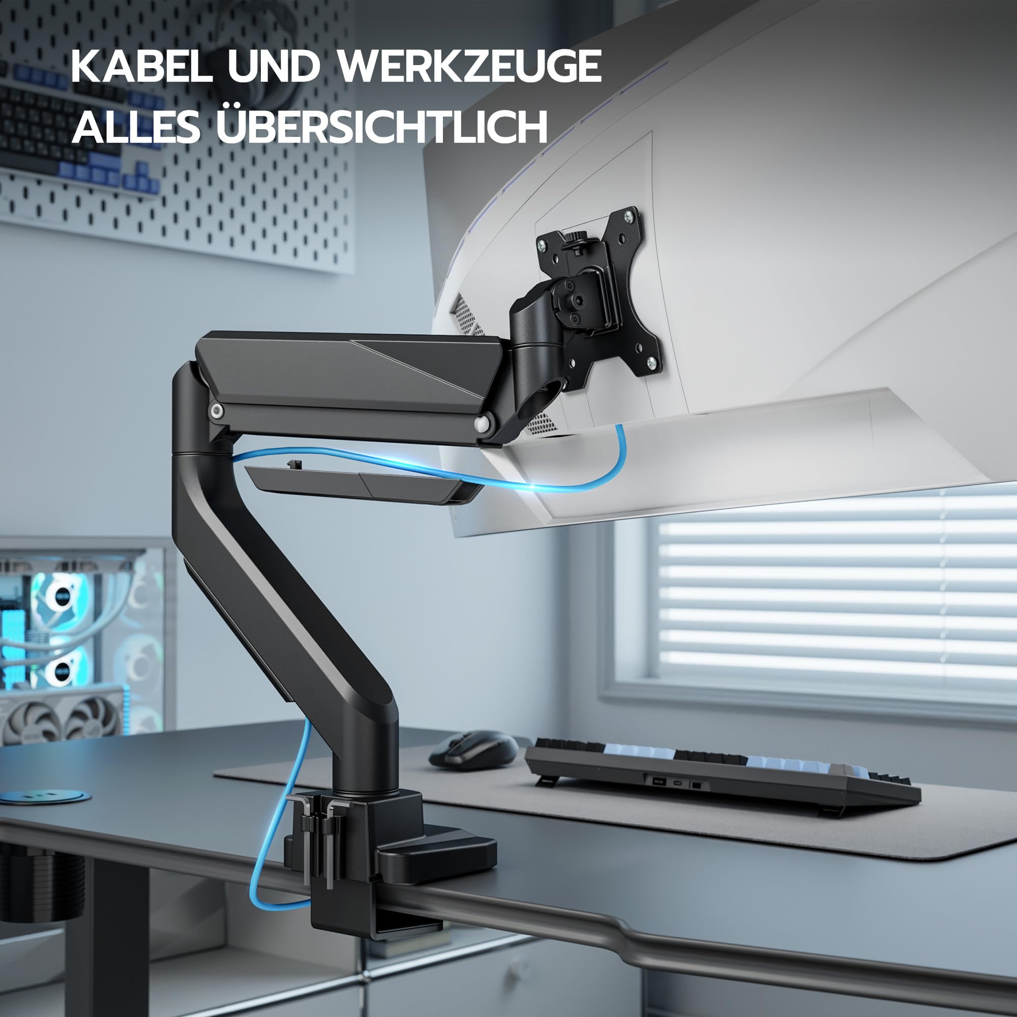 ARES WING Monitor Halterung für 17"-49" Flach Curved Bildschirm, Höhenverstellbar Bildschirmhalterung, Einzel Monitor Arm Traglast Max 18 kg, 75/100mm Vesa Halterung, Tischhalterung,Schwarz