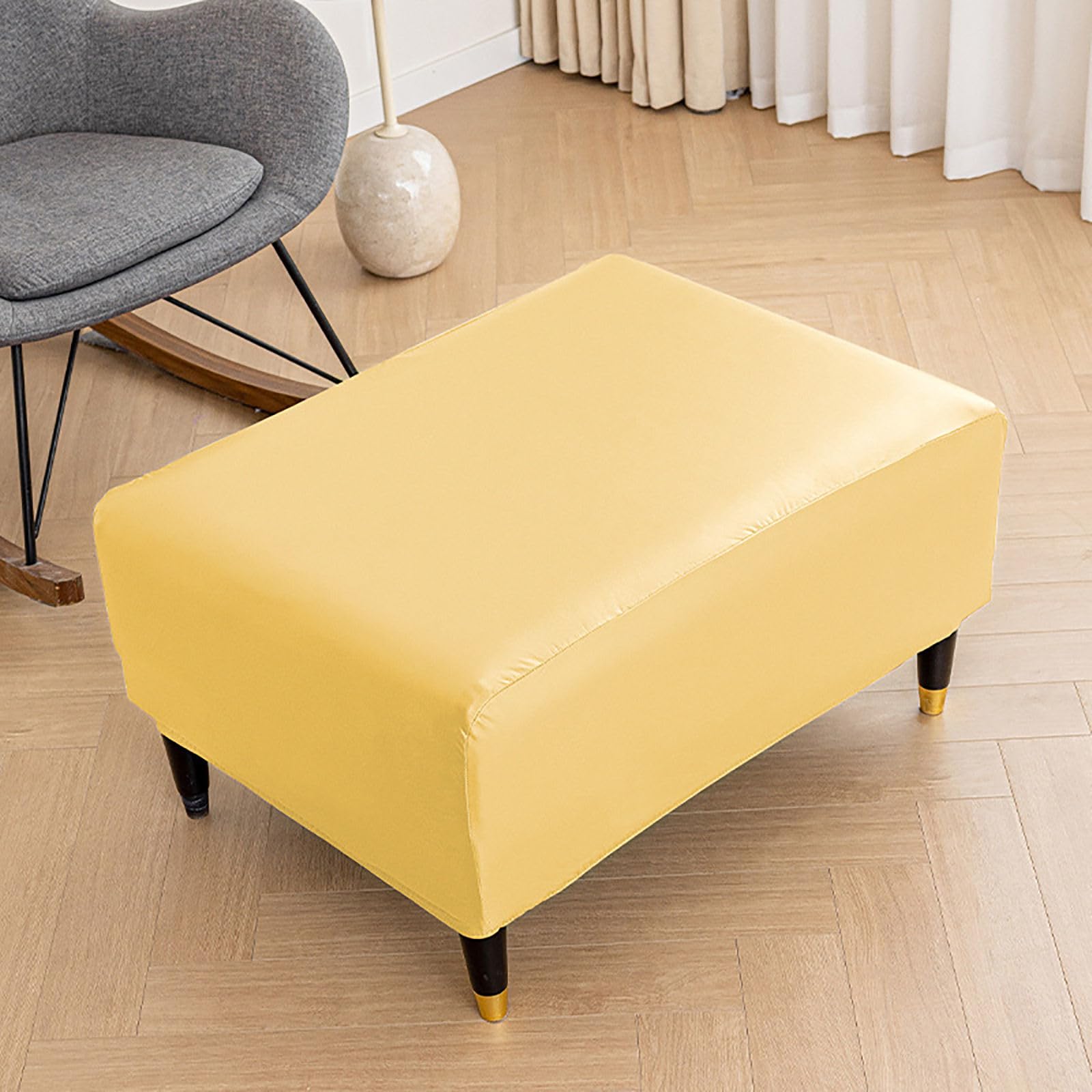 Funda otomana impermeable de piel sintética suave y elástica para reposapiés plegable, parte inferior elástica extraíble, color amarillo, se adapta a otomanas de 130 a 140 cm