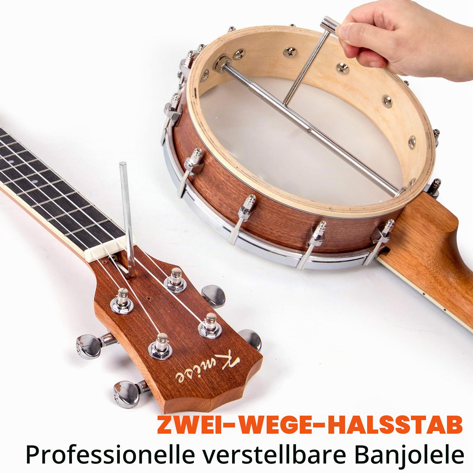Tenor-Banjo-Ukulele, Kmise Vielseitige Banjolele, 66 cm Banjo-Lele für professionelle Erwachsene Anfänger mit abnehmbarem Rücken, Tasche, Gurt, Stimmgerät, Plektren (Tenor-Banjolele)