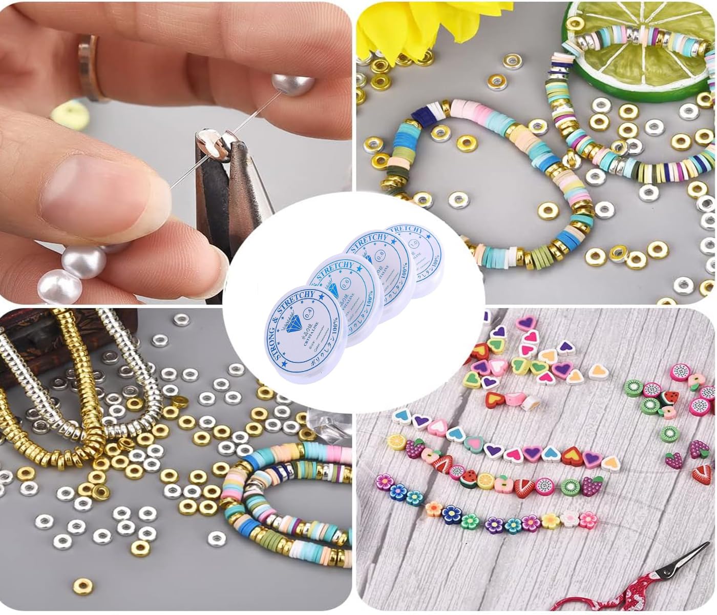 Cordoncino Elastico Trasparente Da 1 Mm Per Braccialetti E Gioielli, Filo Di Cristallo TPU, 4 Rotoli Da 4 Metri Ciascuno, Per Creazioni Fai-da-te