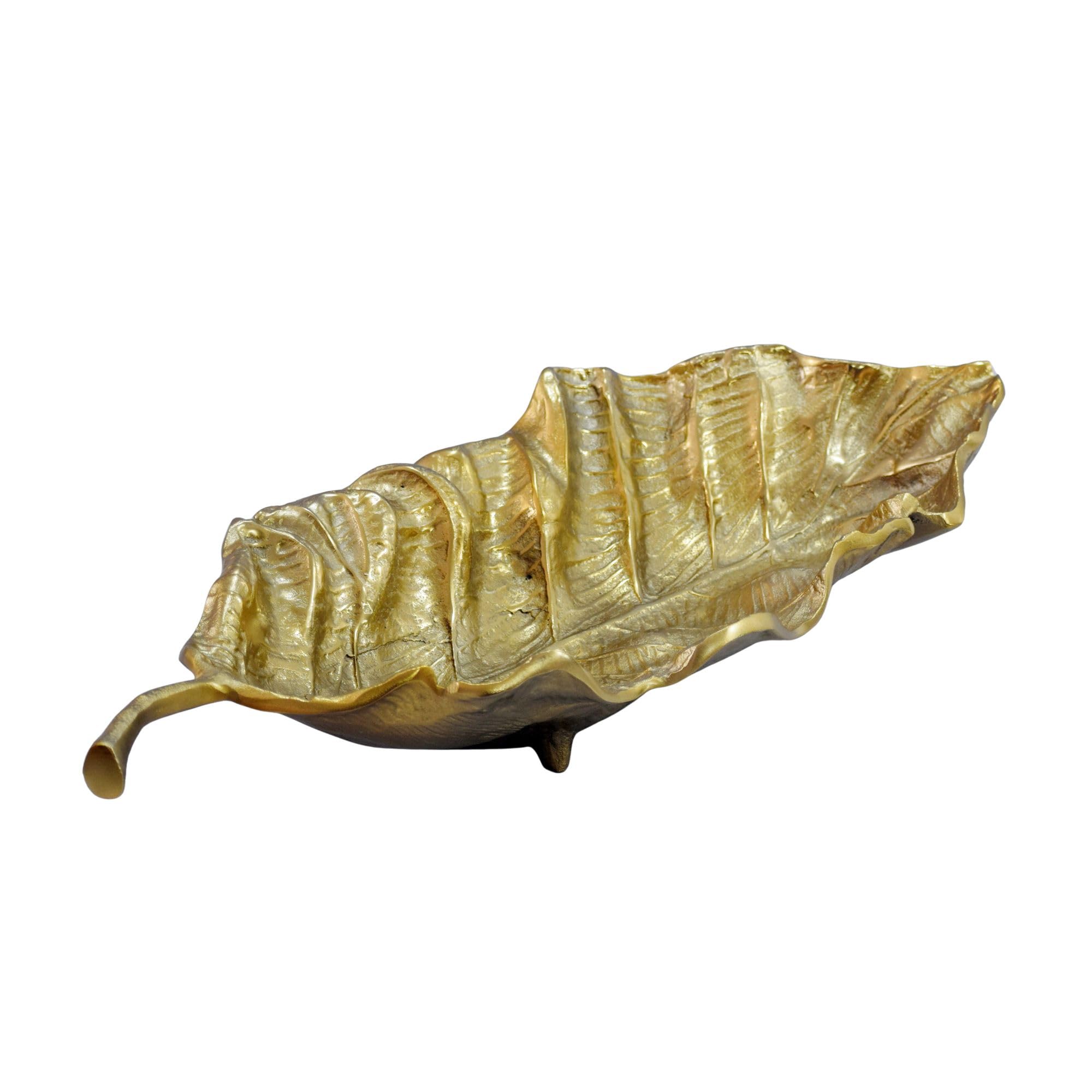 FineBuy Misa Dekoracyjna Liść 67x27x11 cm Aluminium Złota