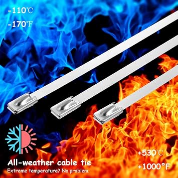 100 Pcs 304 Stainless Steel Cable Ties, 4.6 x 100mm Metal Cable Ties Heavy Duty Zip Tiess, Metal Tie Wraps with Steel Ball Stopper for Indoor Outdoor Fence Exhaust Wrapping Binding Requirements