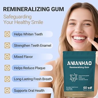 60 Count Remineralizing Gum with Nano Hydroxyapatite & Xylitol – Sugar-Free Cinnamon Xylitol Gum – Plastic-Free, Dye/Aspartame-Free – Natural Base –Cinnamon/Peppermint/Matcha