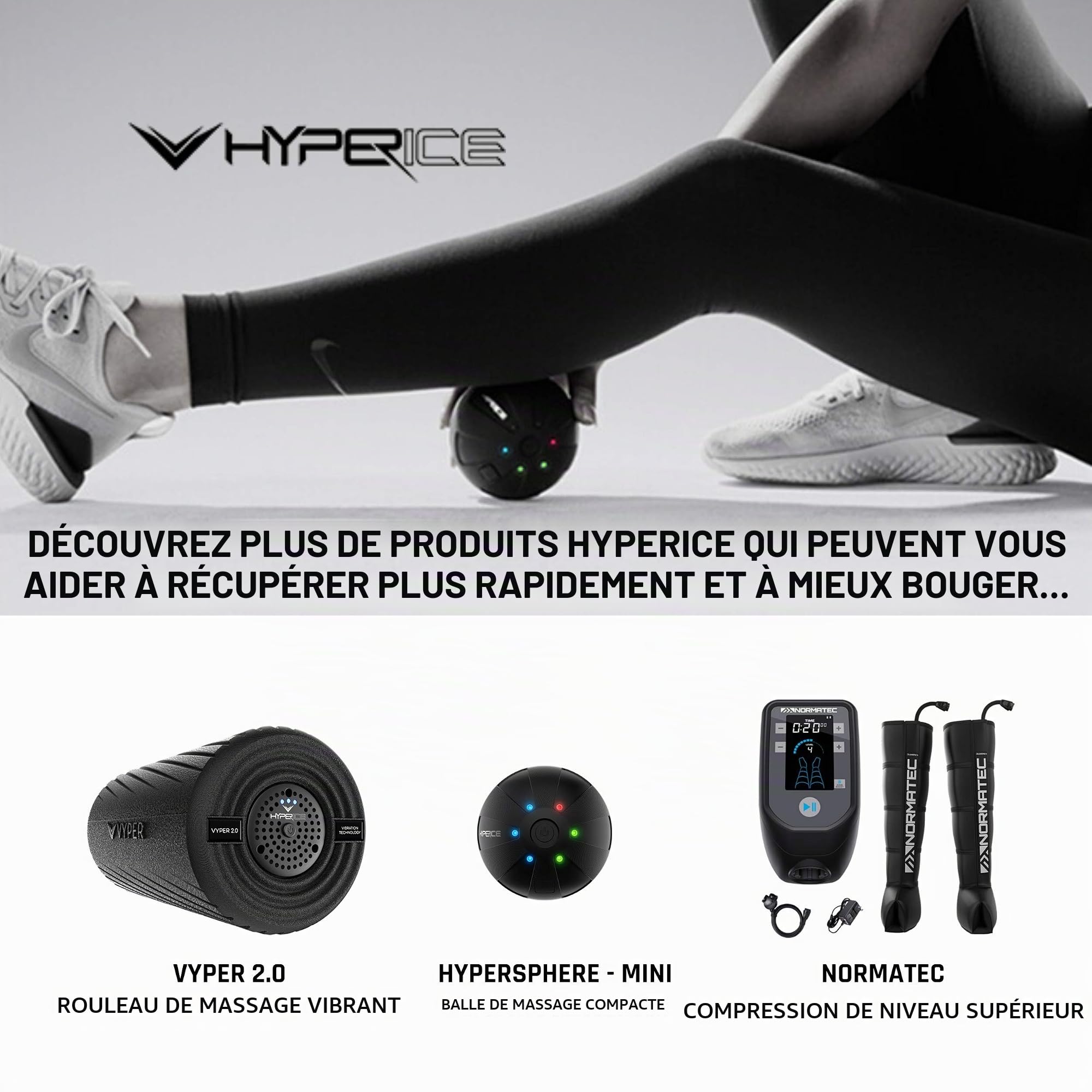 Hyperice Hypervolt Appareil de massage avec glide calme, pour la percussion des mains, 3 niveaux de vitesse, 5 têtes interchangeables